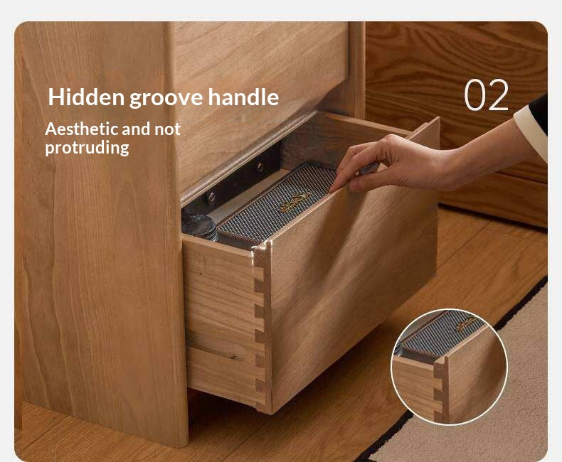 Birch Solid Wood Modern Minimalist Nightstand with Storage Cabinet