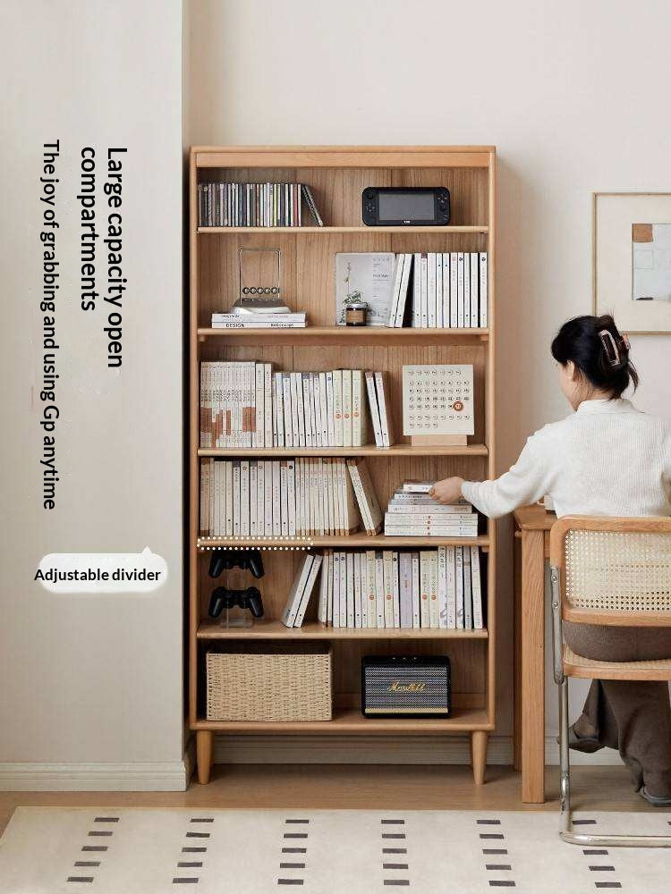 Beech Solid Wood Bookshelf Combination, Open Storage Cabinet