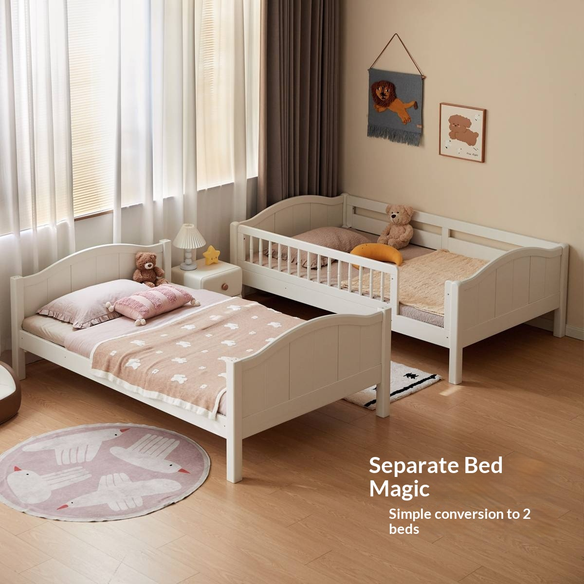 Rubberwood Solid Wood Children's White Castle Princess Bunk Bed