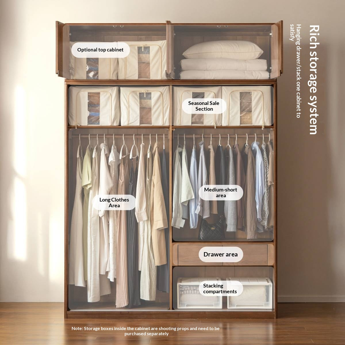 White Ash, Ash, Oak Solid Wood Wardrobe With Sliding Doors