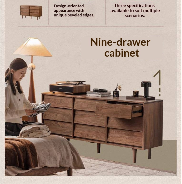 Black Walnut Solid Wood Vintage Style Chest of Drawers