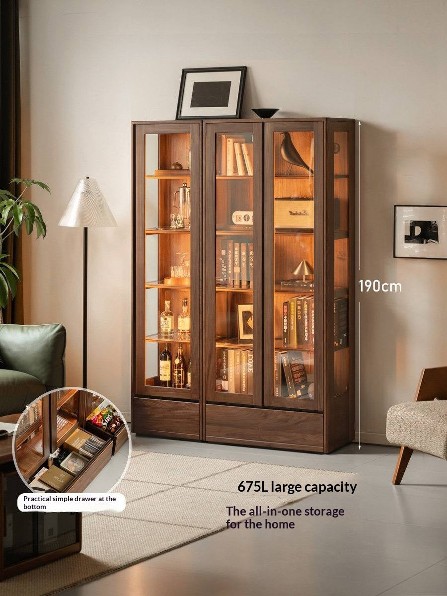 Black Walnut, Ash Solid Wood Modern Study Glass Bookcase