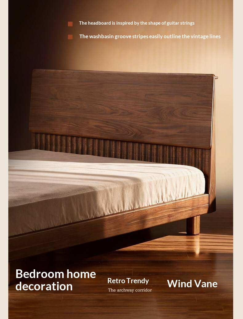 Black Walnut Solid Wood Bed with Italian Light Luxury Design