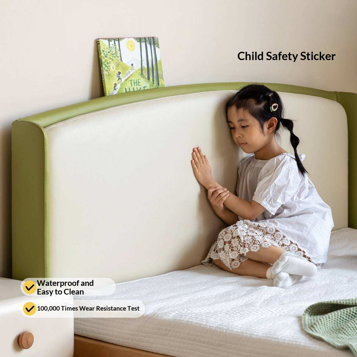 Beech Solid Wood Kids Upholstered Low Platform Bed with Curved Headboard