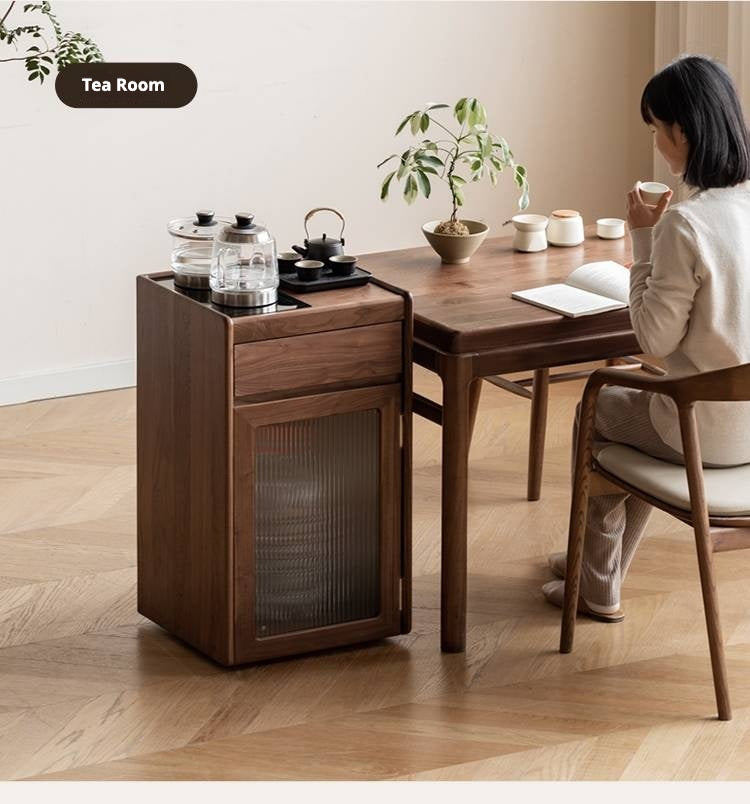 Black Walnut, Oak Solid Mobile Wood Tea Cabinet