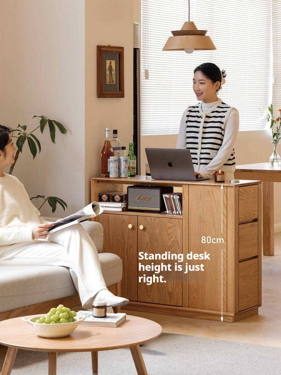 Oak Solid Wood, Solid RubberWood Nordic Modern Sideboard