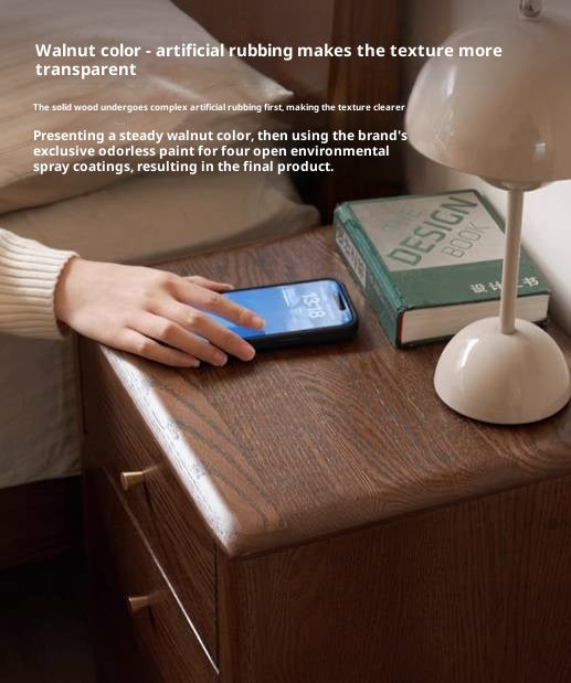 Oak Solid Wood Modern Minimalist Three-Drawer Nightstand