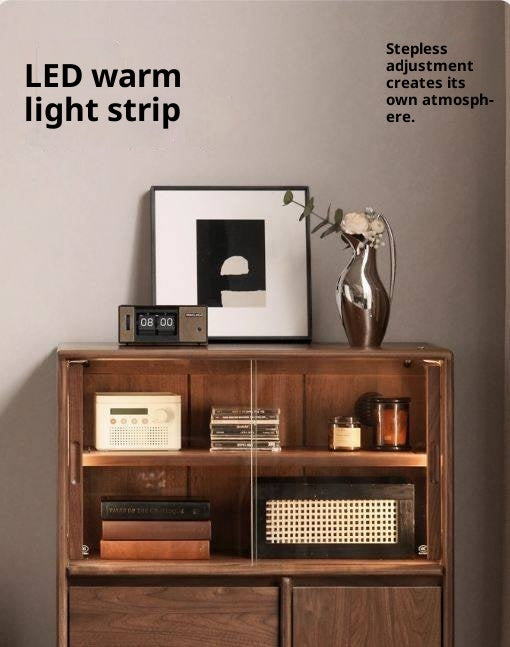 Black Walnut Solid Wood Italian Light Luxury Side Cabinet.