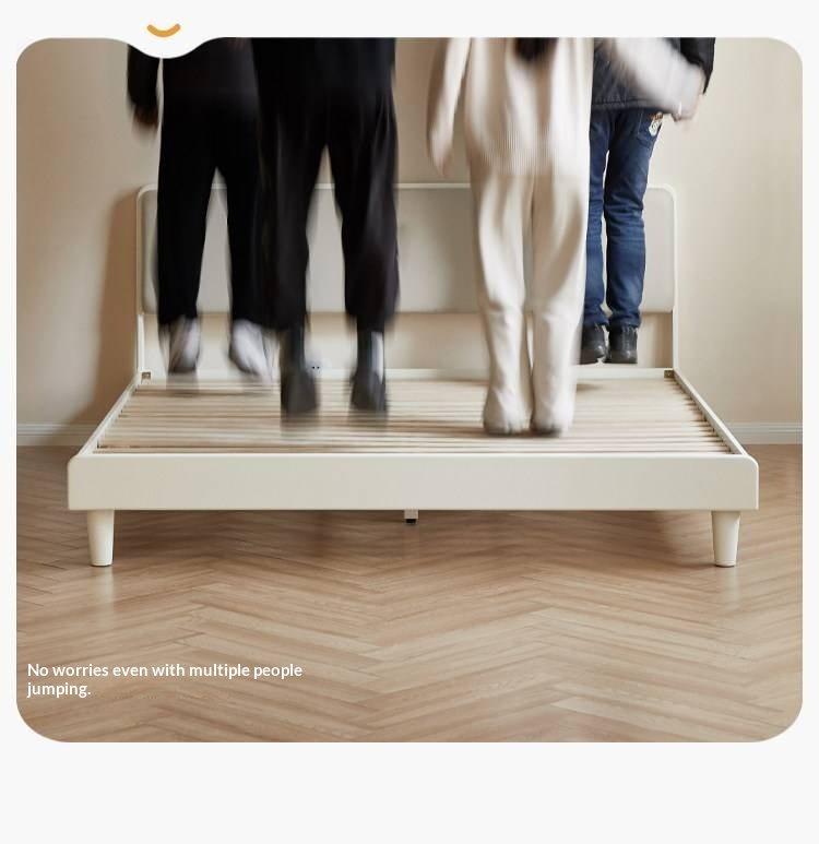 Pine Solid Wood Upholstered Bed — Modern Minimalist White Design, Light Luxury with Organic Leather