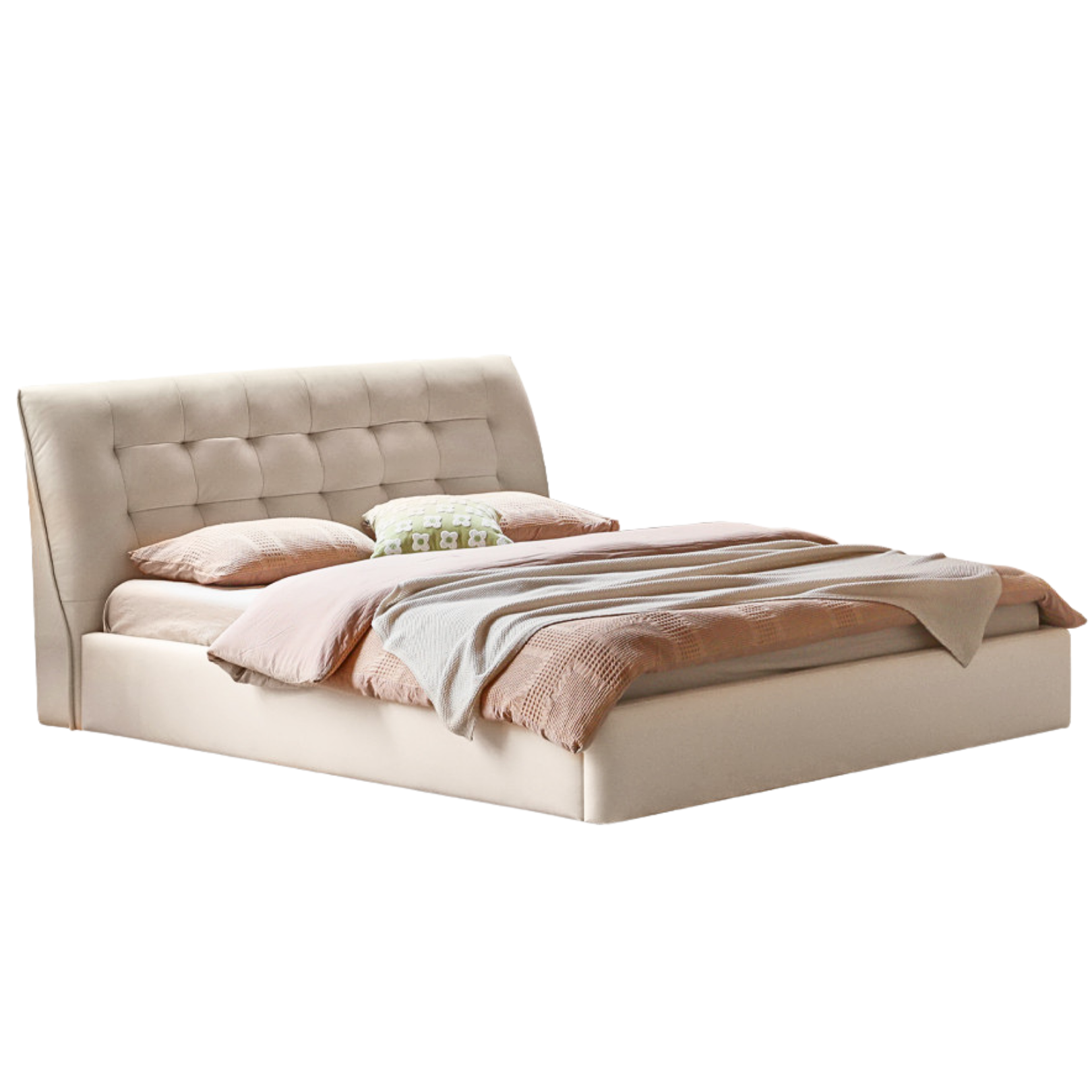 First Layer of Yellow Cowhide Italian Light Luxury Bed