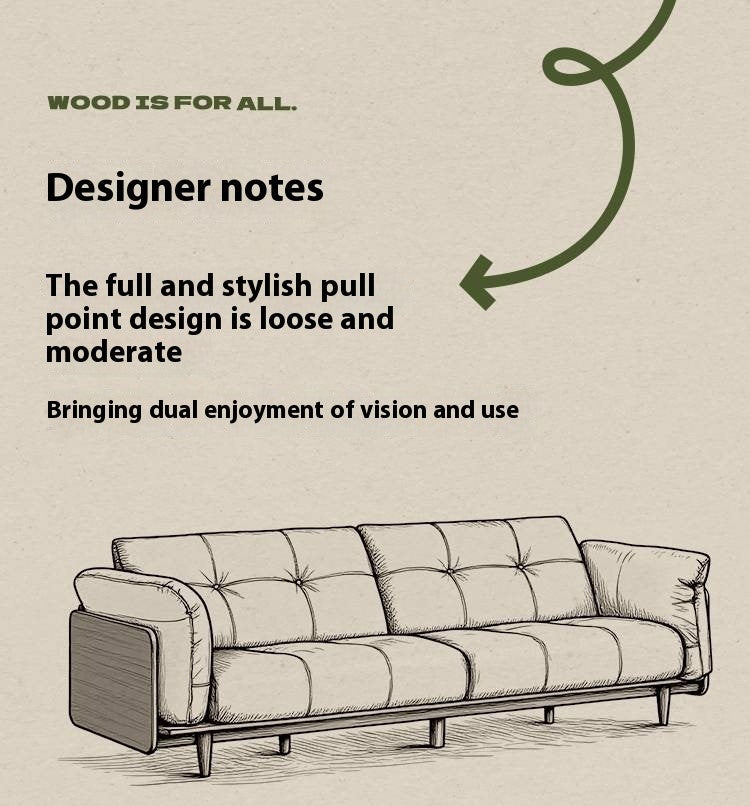 Black Walnut, Oak Solid Wood Genuine Leather Sofa Italian-Inspired