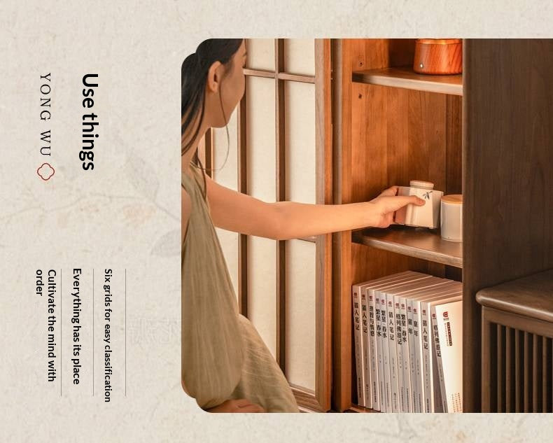 Black Walnut Solid Wood Sliding Door Side Cabinet