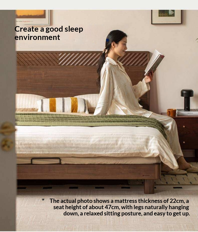 Black Walnut Solid Wood Platform Bed with Grooved Panel Headboard Accent