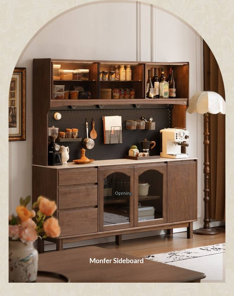 Black Walnut Solid Wood Retro Buffet Cabinet, Sideboard