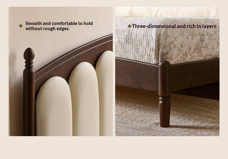 Ash Solid Wood Arched Channel Tufted Platform Bed with Turned Posts