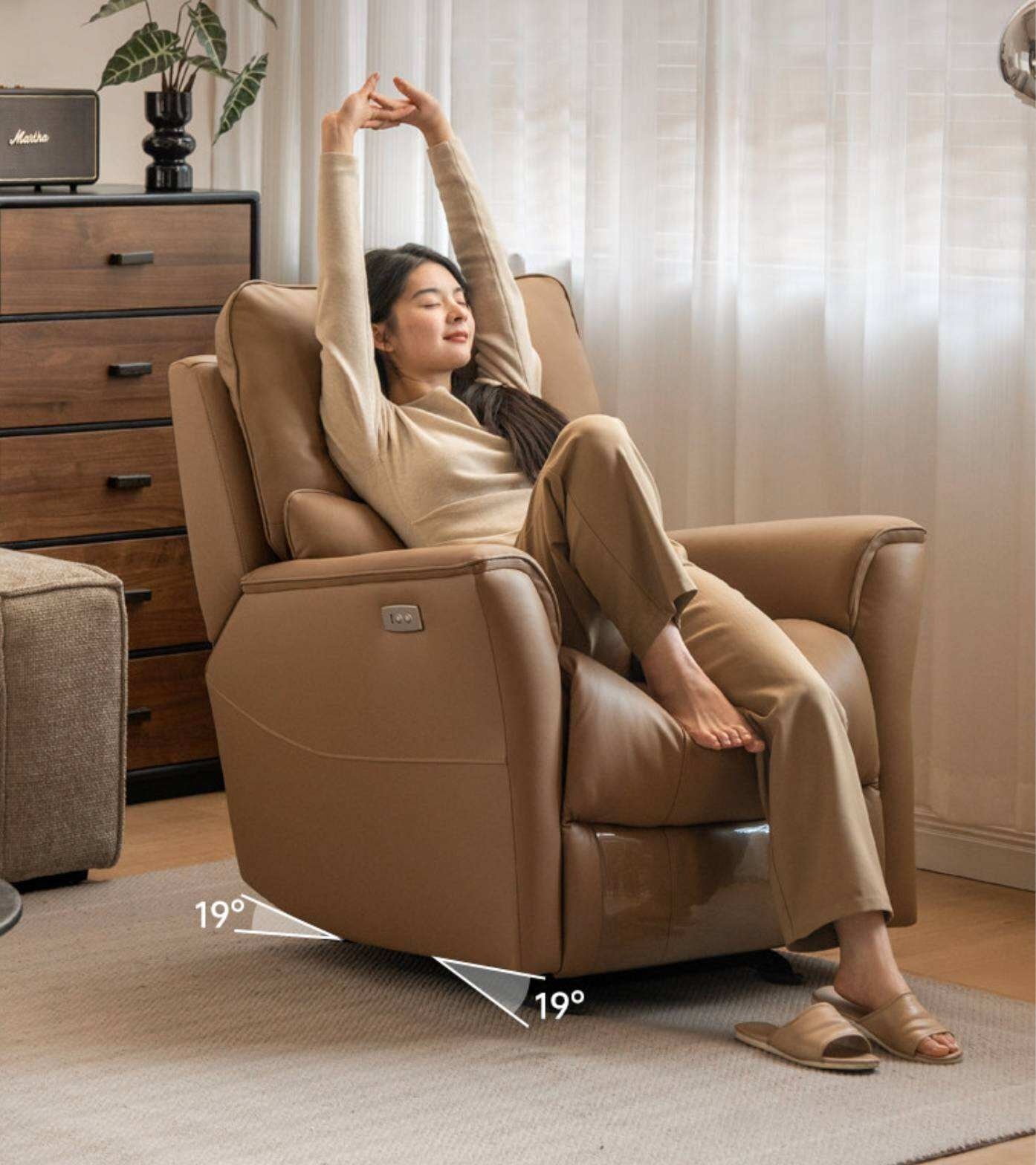 Functional Electric Reclining Chair genuine leather, fabric