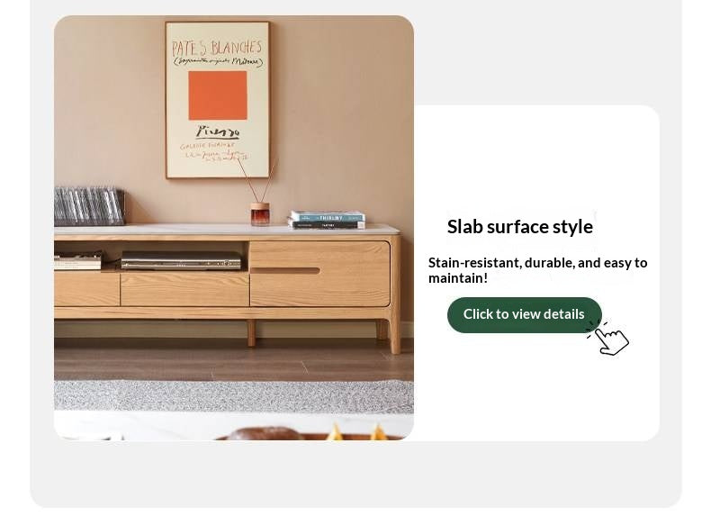 Solid Rubberwood, Oak Solid Wood TV Stand Slate Top.