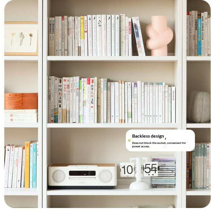 Solid Rubberwood Bookshelf Wall-To-Ceiling Shelf White Cream Style