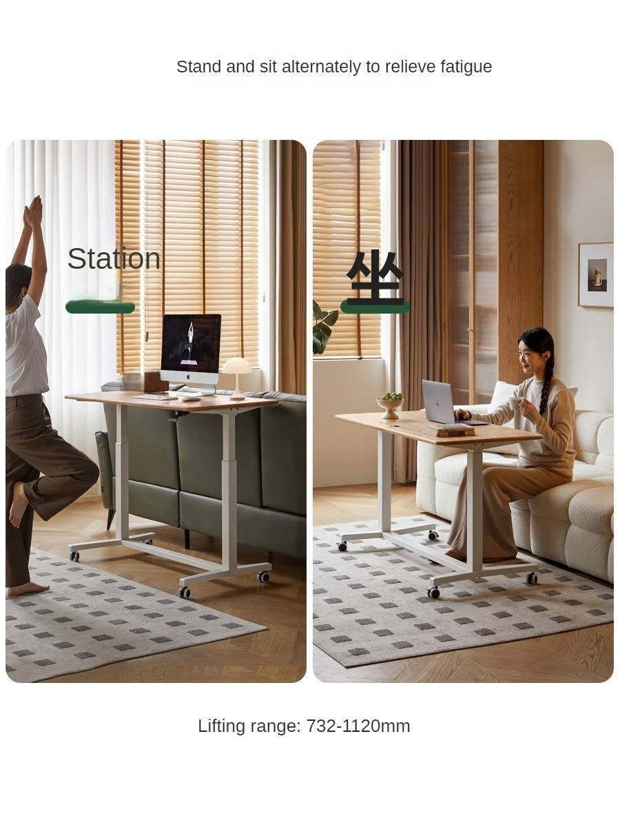 Oak, Rubberwood Solid Wood Standing Mobile Office Desk