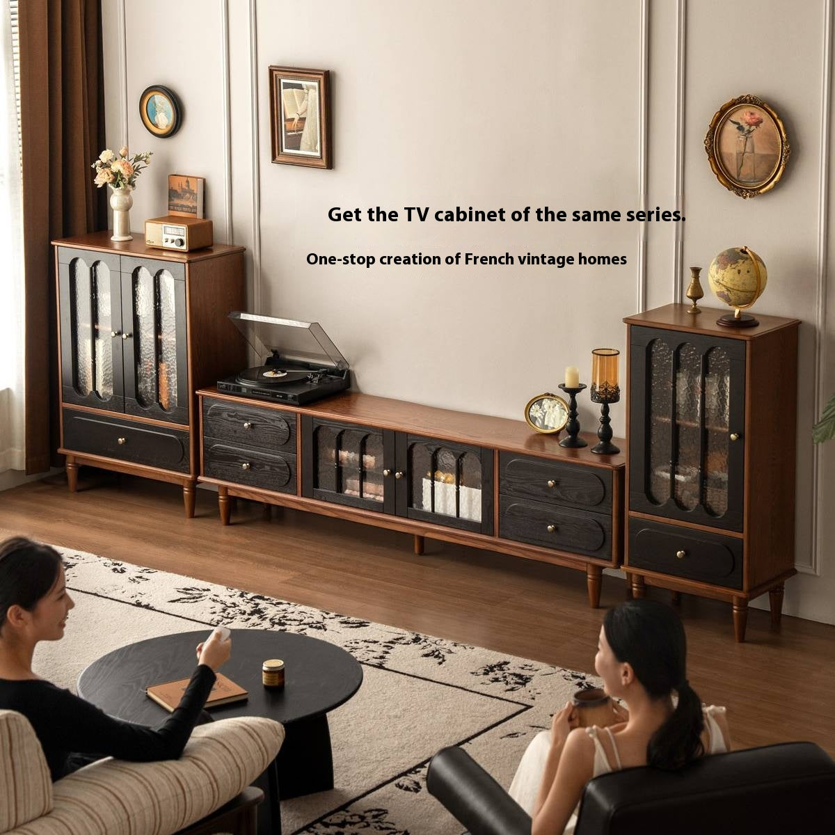 Ash Solid Wood French Retro Side Cabinet.