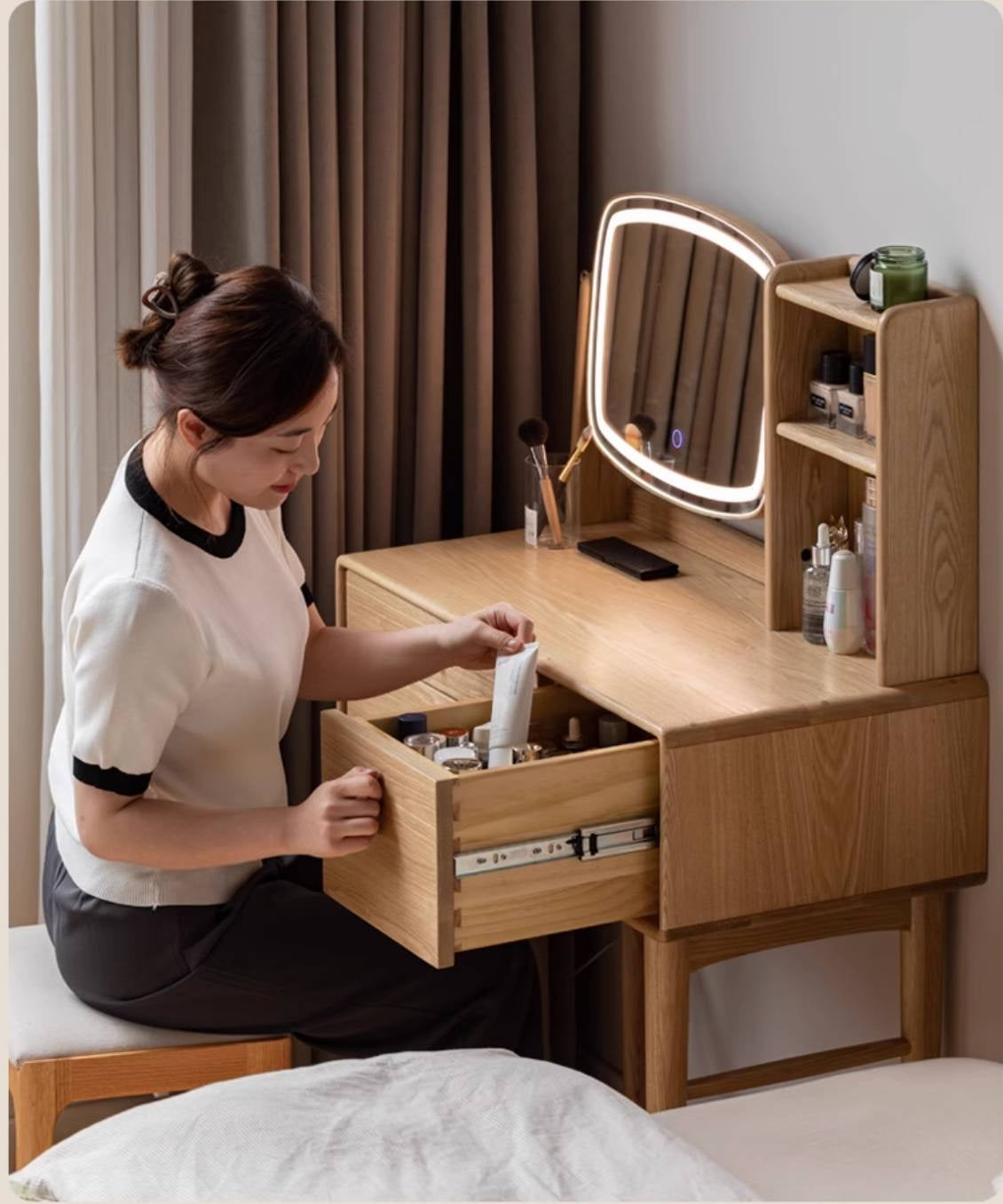 Ash Solid Wood Modern Style Vanity Table Multi Functional.