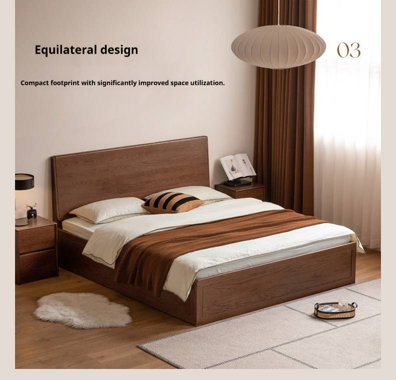 Oak Solid Wood Box Bed — Modern Minimalist Design