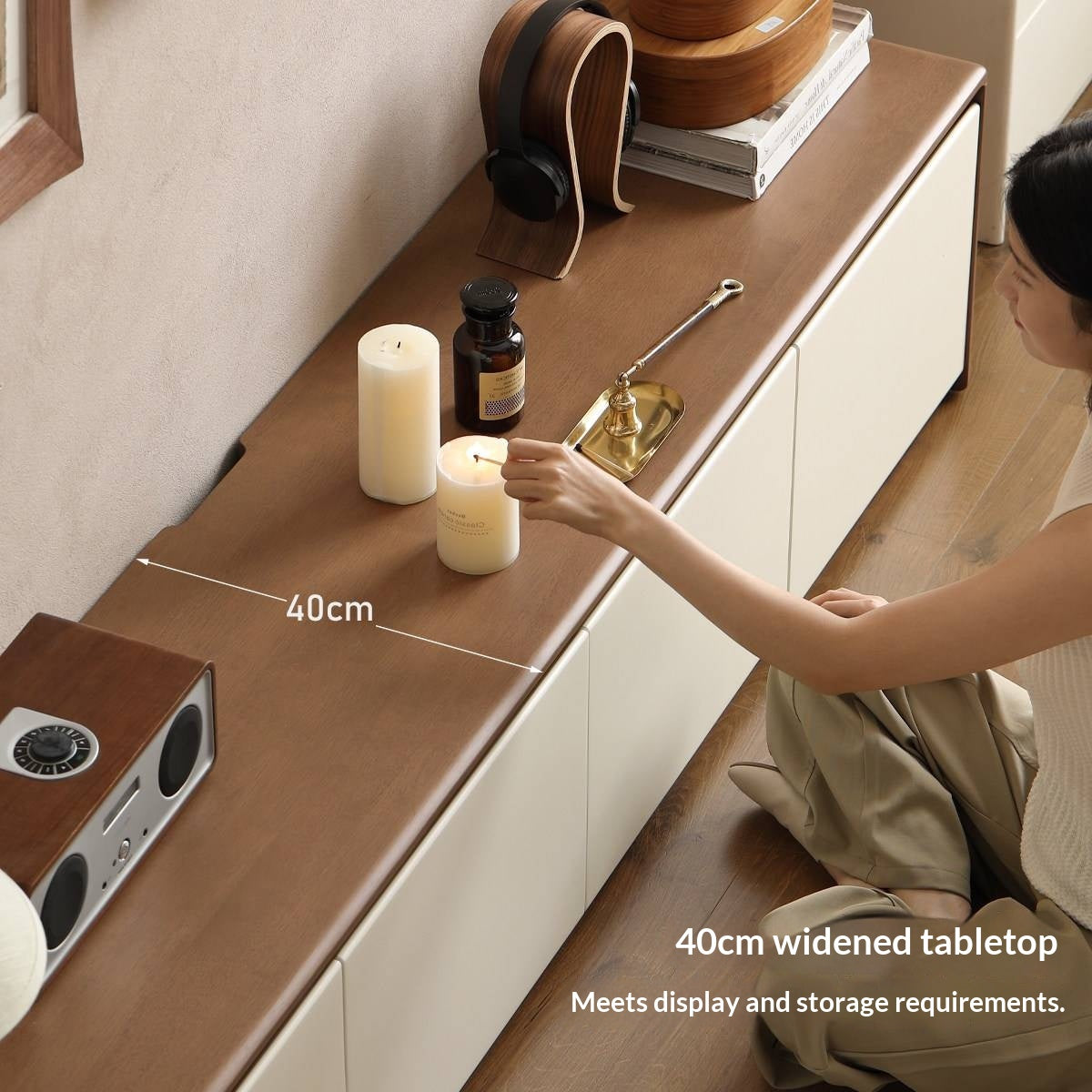 Solid RubberWood TV Console with Two-Tone Color Block Design and Full Pull-Out Drawers