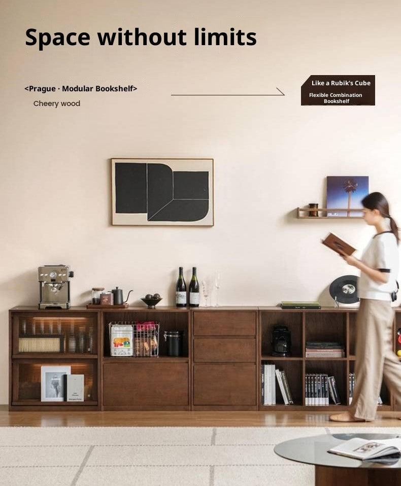 Solid Rubberwood Wall-Mounted Combination Bookcase