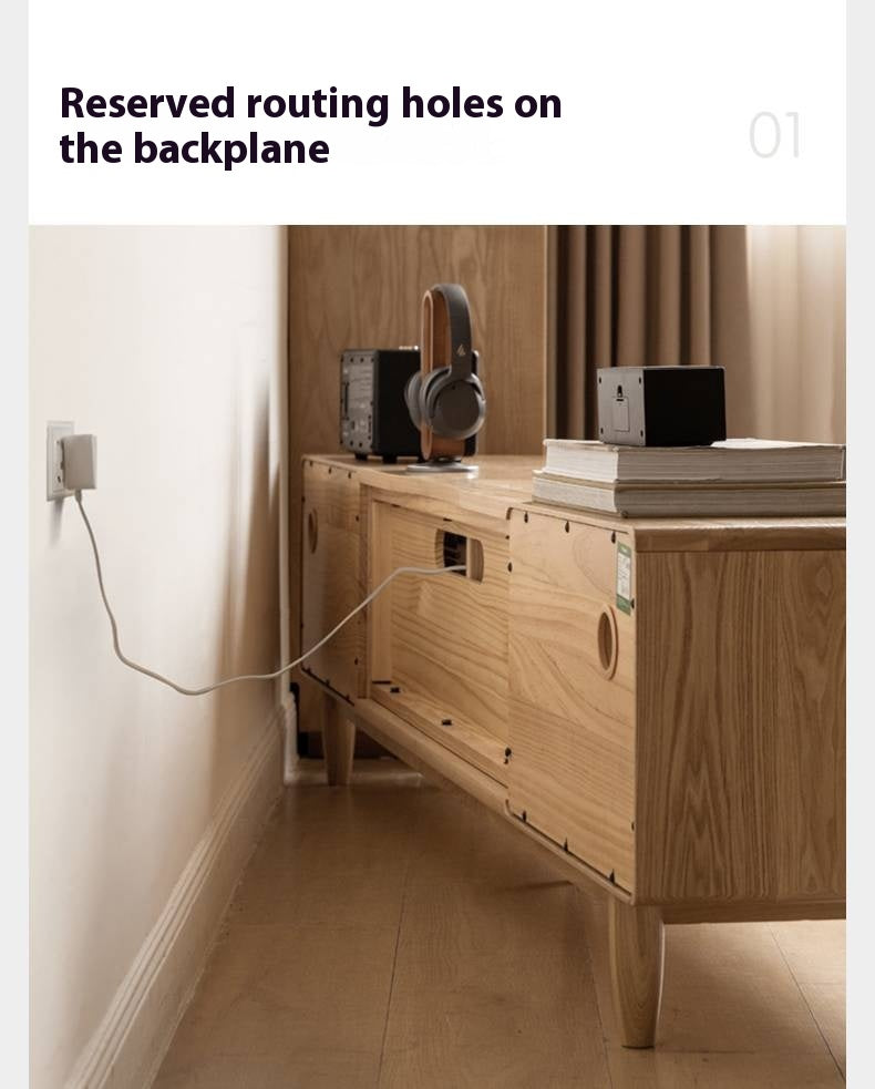 Ash Solid Wood Modern Log Style TV Cabinet