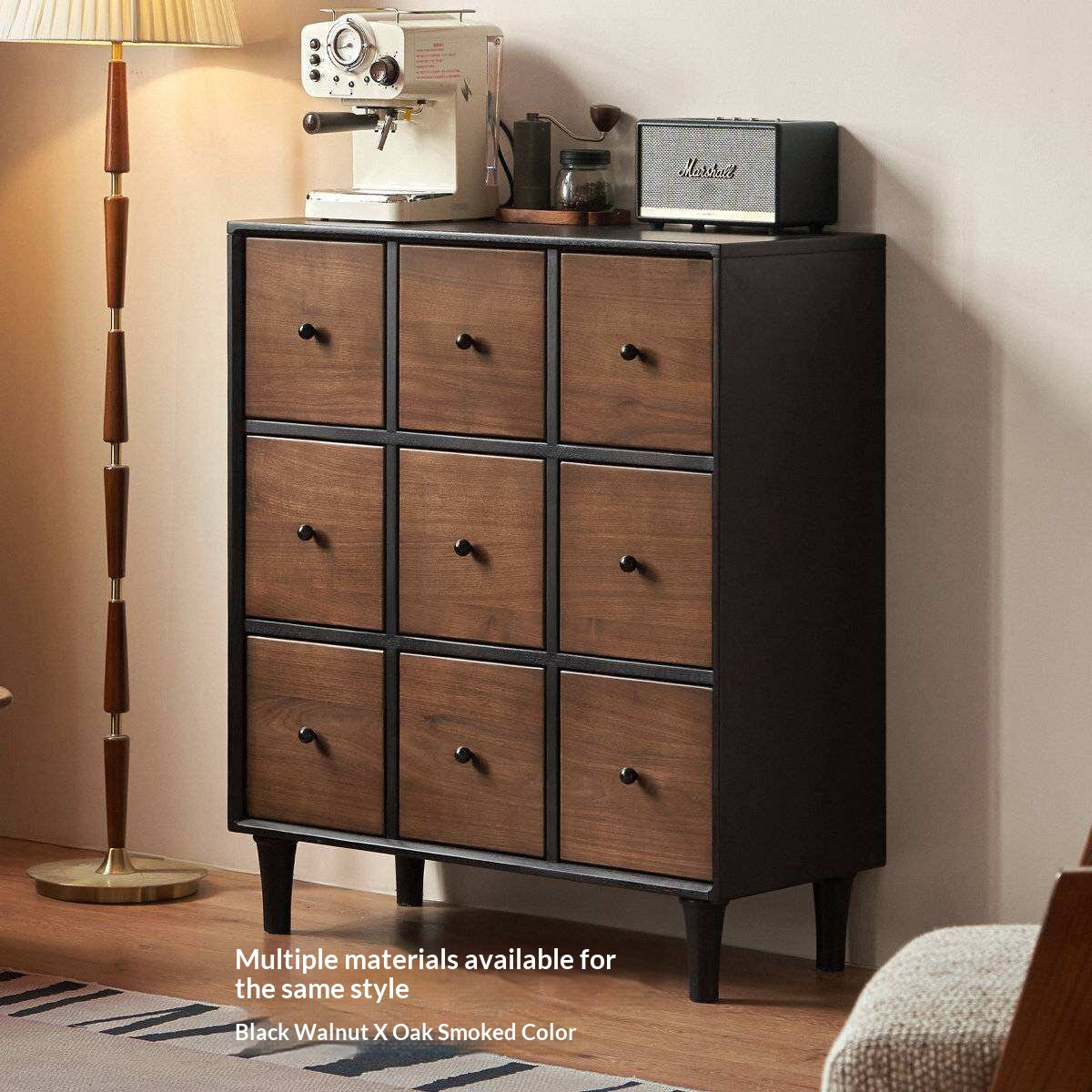 Rubberwood Solid 9-Drawer Dresser, Mid Century Bedroom Storage Cabinet