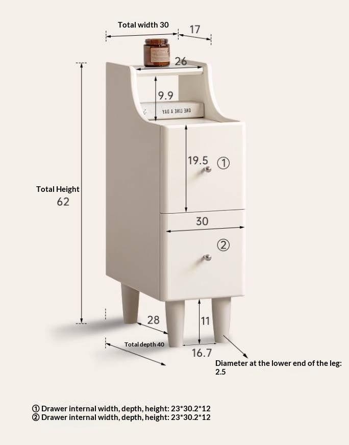 Solid Rubberwood Cream Style Nightstand