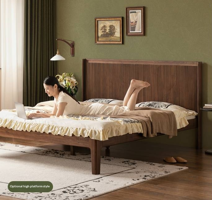 Black Walnut Solid Wood Italian Light Luxury Retro Bed