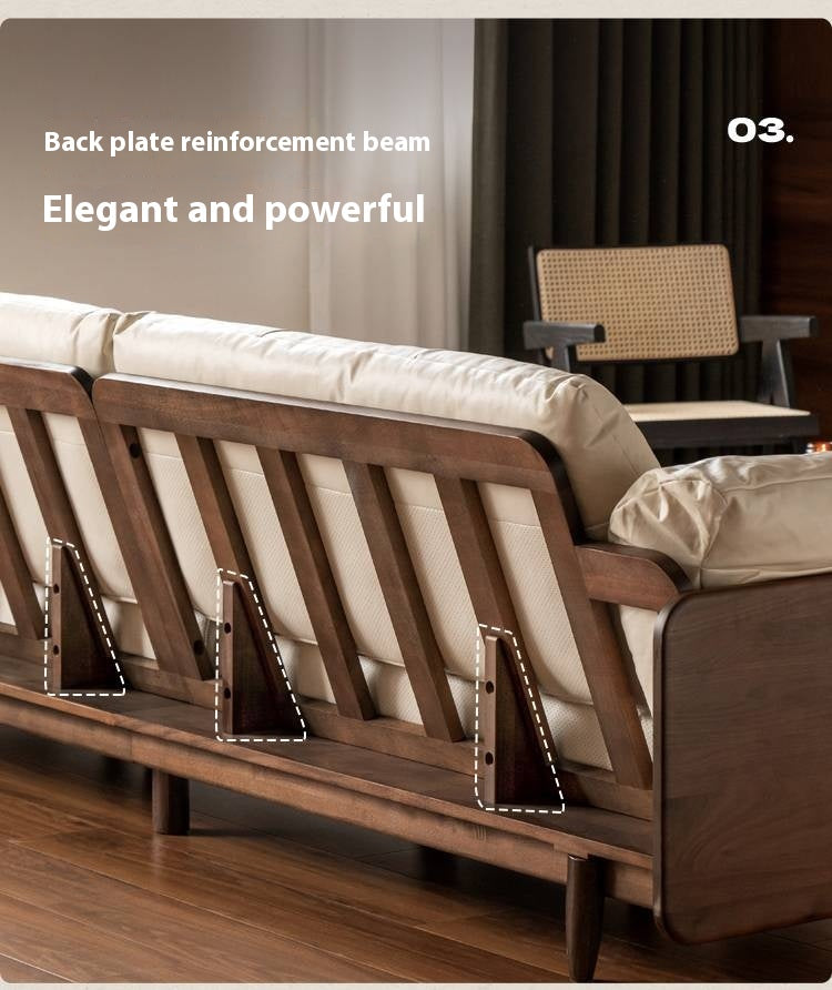 Black Walnut, Oak Solid Wood Genuine Leather Sofa Italian-Inspired