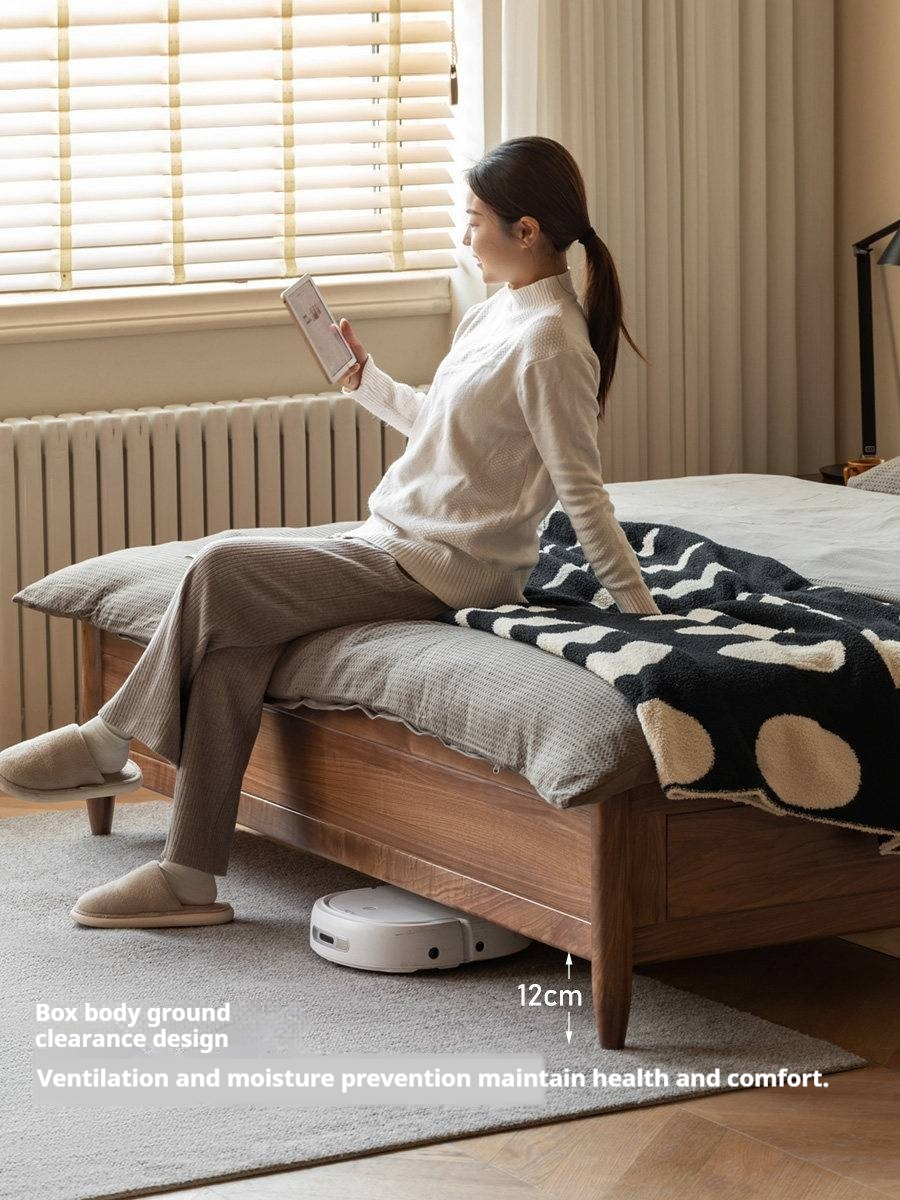 Black Walnut Solid Wood Adjustable Storage Bed with Flat Panel Headboard