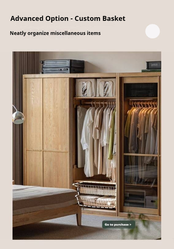 Ash Solid Wood Modern Wardrobe With Sliding Doors