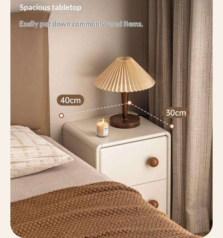 Solid Rubberwood Cream Style Narrow Nightstand