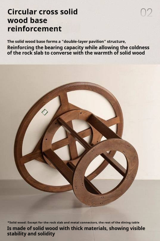 Ash Solid Wood Rock Plate Dining Table with Rotary Wheel