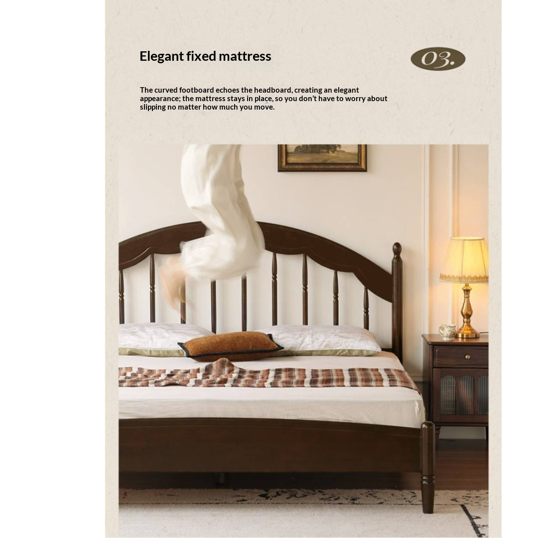 Poplar Solid Wood Bed — American Windsor Style with Retro Vertical Strip Design