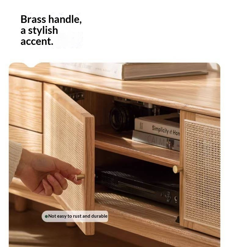 Oak Solid Wood Rattan TV Cabinet