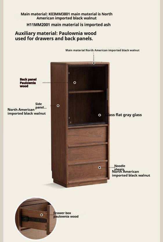 Black Walnut, Ash Solid Wood Side Cabinet With Light Display.