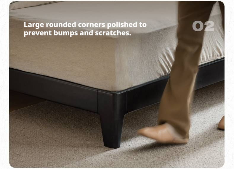 Rubberwood Solid Wood Bed — Modern Minimalist Black Design with Soft Headboard