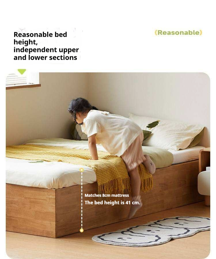 Oak Solid Wood Kids Storage Bed with End-Lift Opening