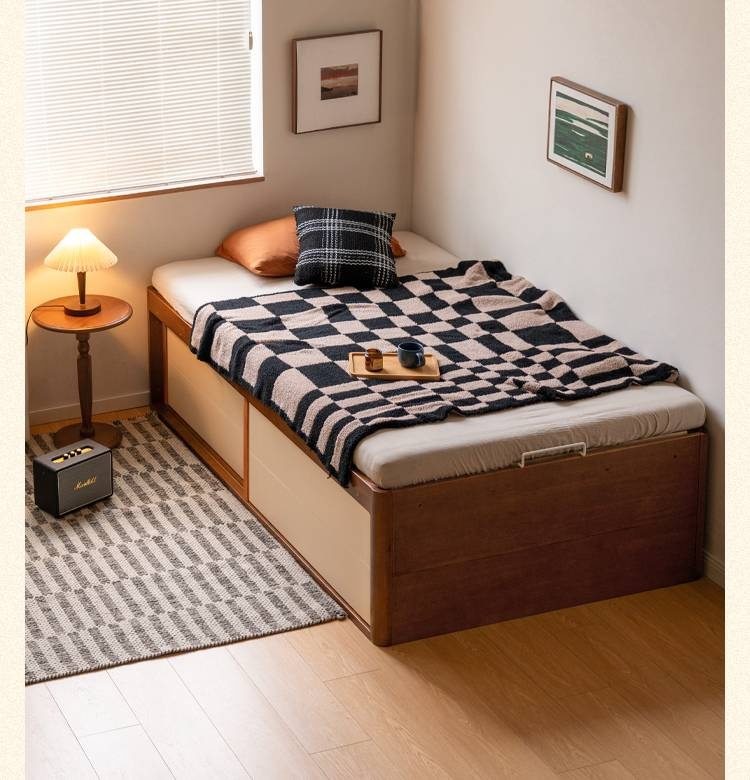 Rubberwood Solid Wood Kids’ Platform Bed and Hidden Storage