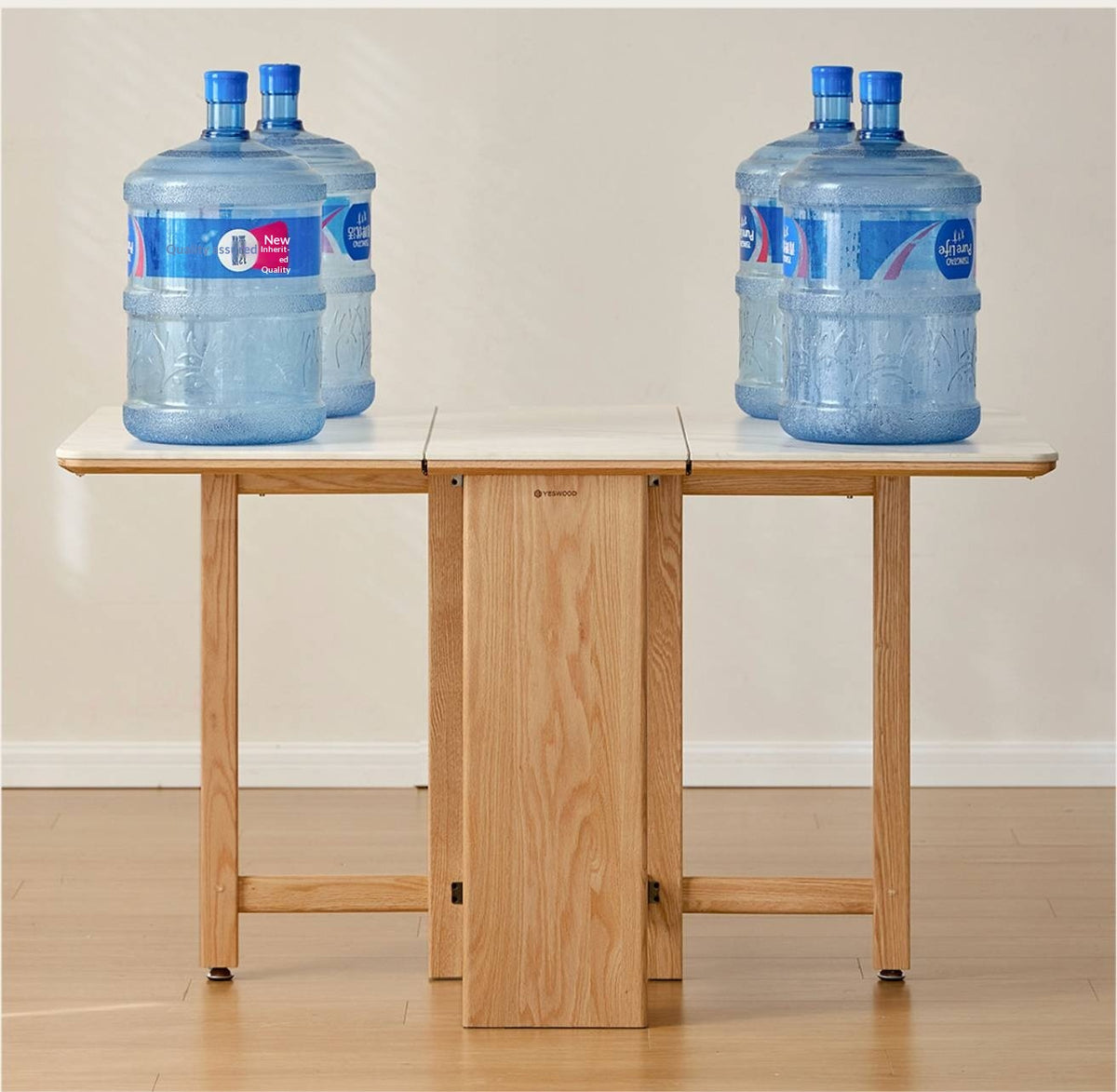 Oak Solid Wood Foldable Dining Table With Rock Slab Surface