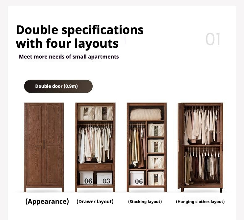 Oak Solid Wood Walnut Color Wardrobe.