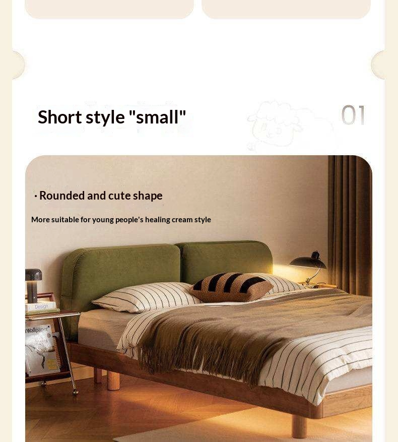 Cherry Solid Wood Upholstered Bed — Platform Bed, Headboard-Free Bed Floor Style, Simple Floating Bed