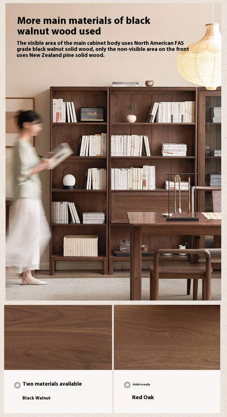 Black Walnut, Oak Solid Wood Nordic Bookcase with Glass Door