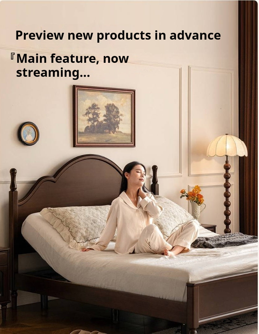 Poplar Solid Wood Adjustable Bed Frame with Arched Spindle Post Headboard