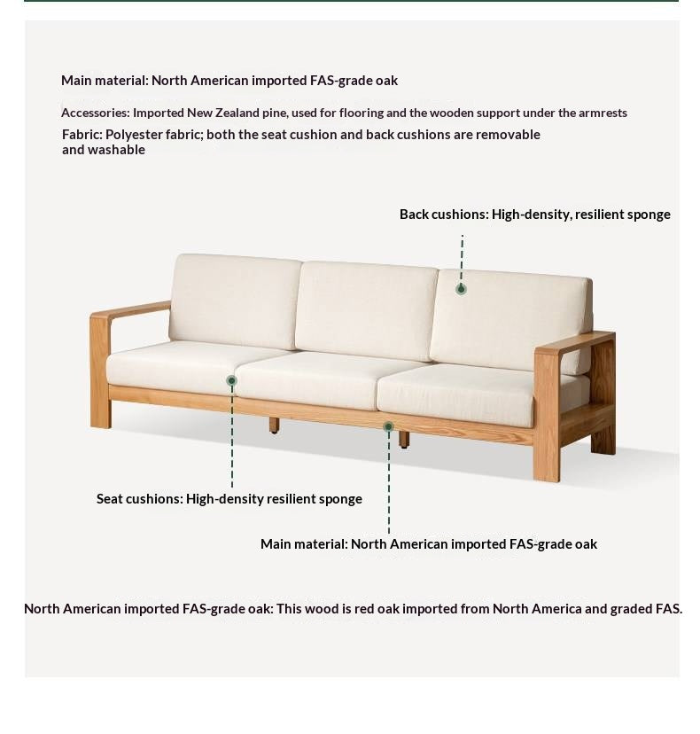 Oak Solid Wood Modern Fabric Sofa.
