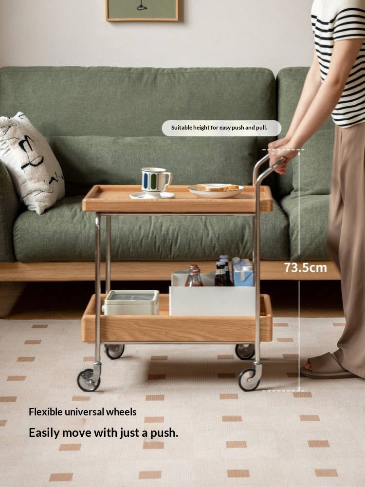 Oak, Poplar, Cherry Solid Wood Double Layer Mobile Side Table